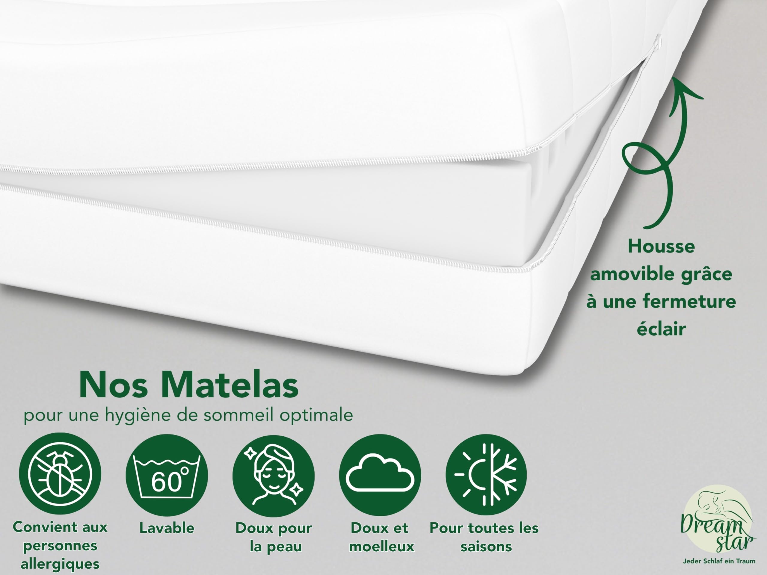 DREAMSTAR Easy Flex Matelas ergonomique en mousse froide, à 7 zones, certifié Öko-Tex, degré de fermeté H2 et H3, enroulable, 13 cm, fabriqué en UE, 80 x 190 cm