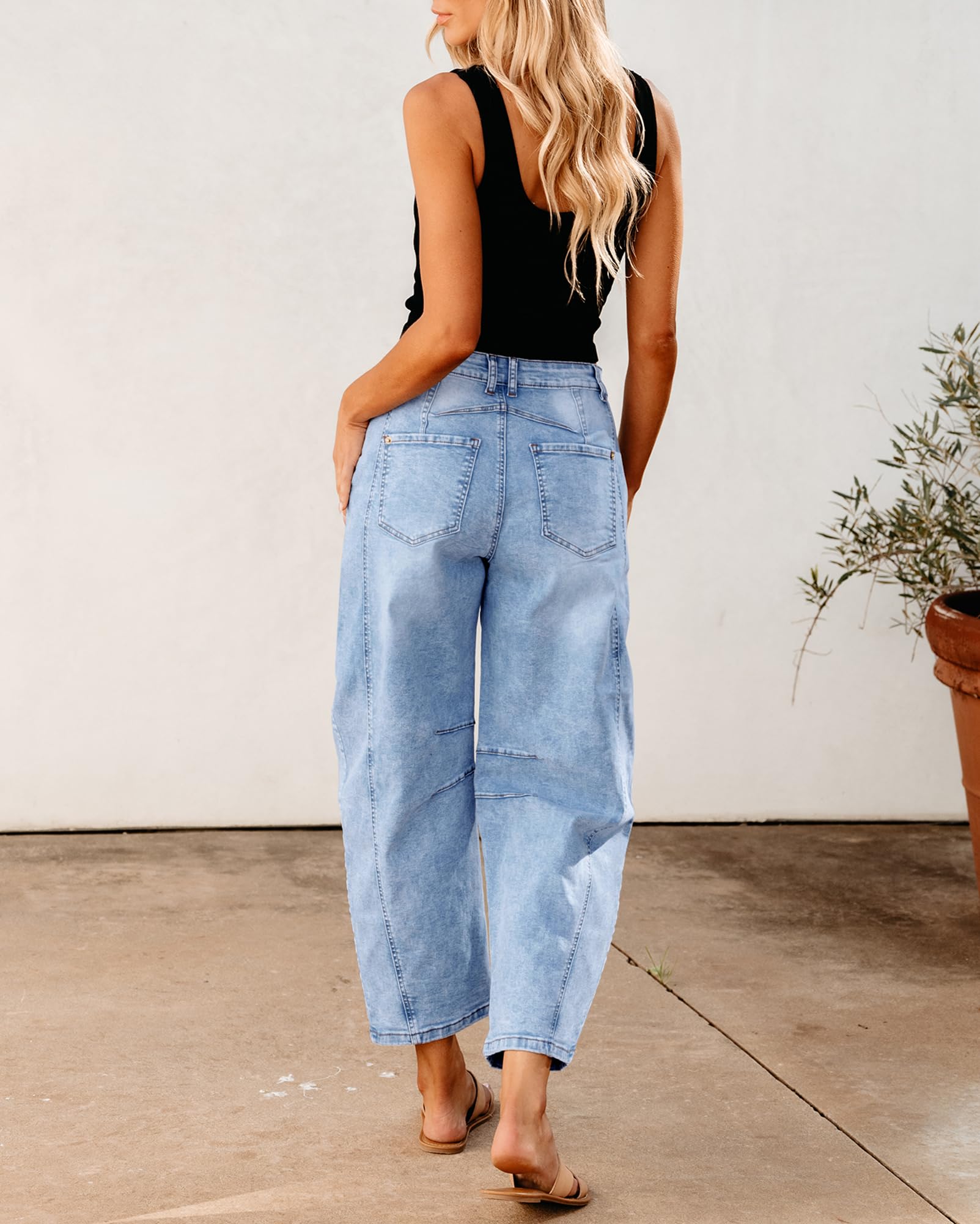 Vetinee Jeans Baggy Femme Taille Haute Barrel Jean