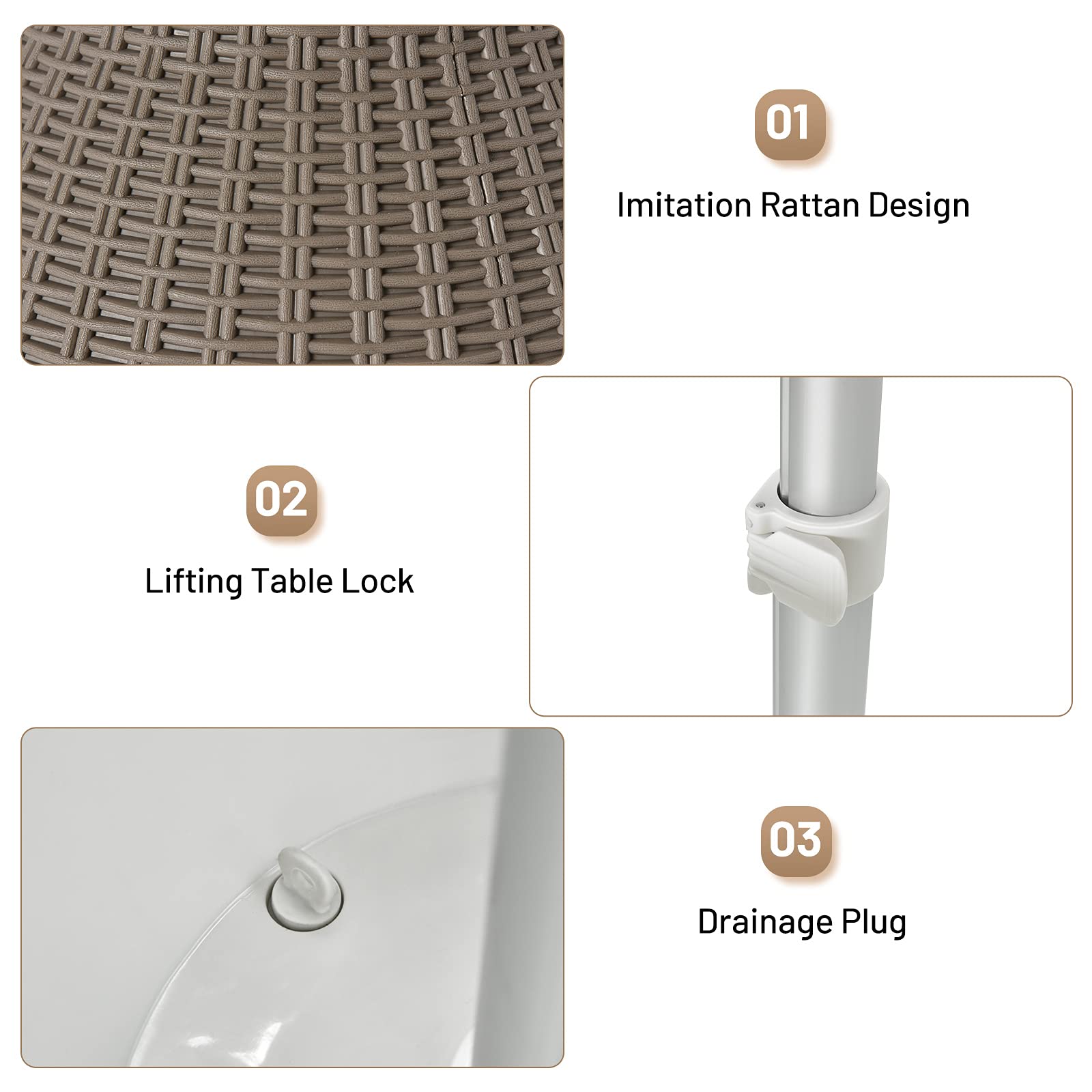 Tavolino Frigo / Secchiello Ghiaccio GYMAX 30L - Altezza Regolabile 57.5-82 Cm, Effetto Rattan, Per Esterno