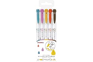 Zebra Mildliner Brush Refined Color 5 Color Double-Ended Highlighters