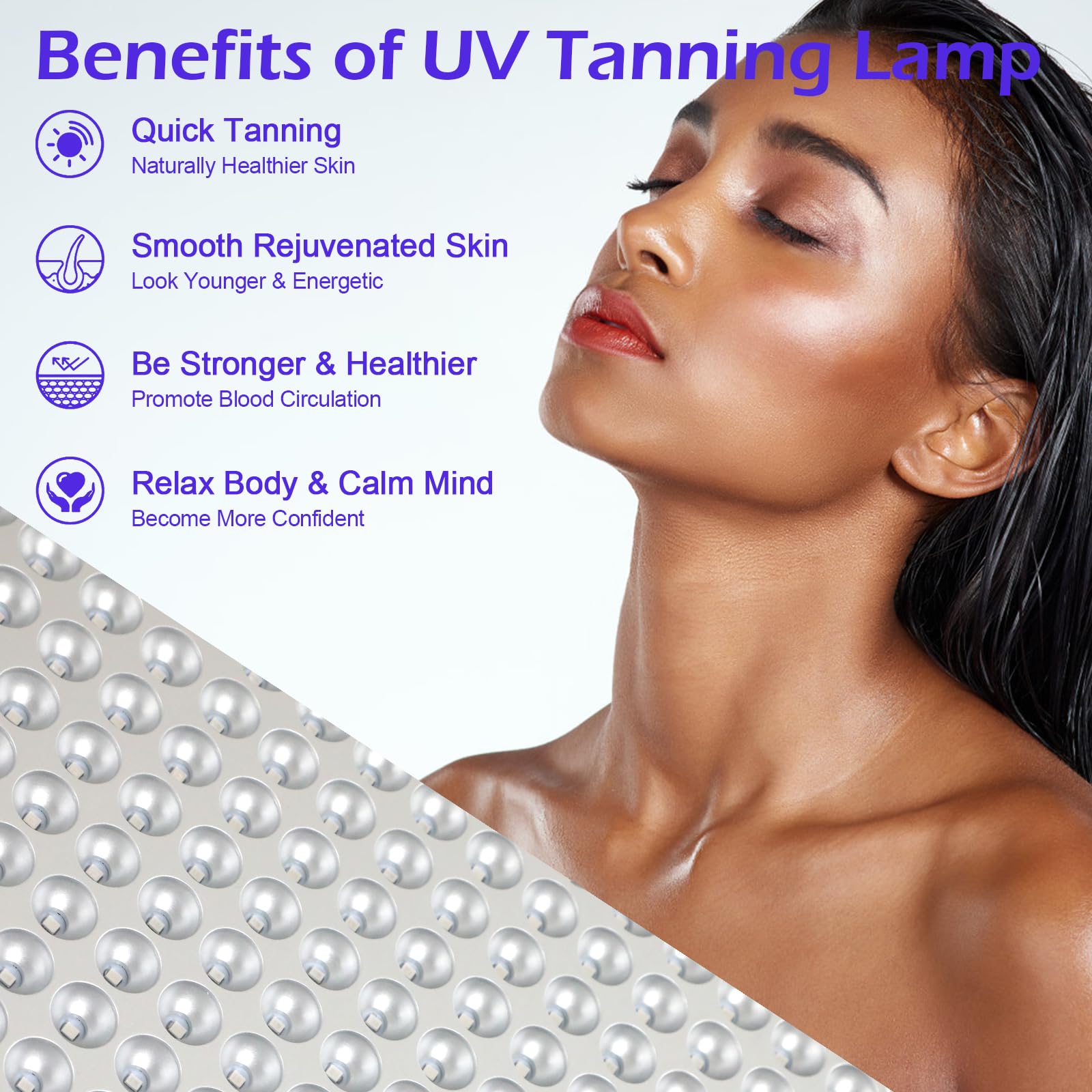 Solarium para el hogar, lámpara de bronceado redonda portátil con 250 LED y soporte, 50 W, bronceador facial para cuerpo y cara (plata, con gancho)