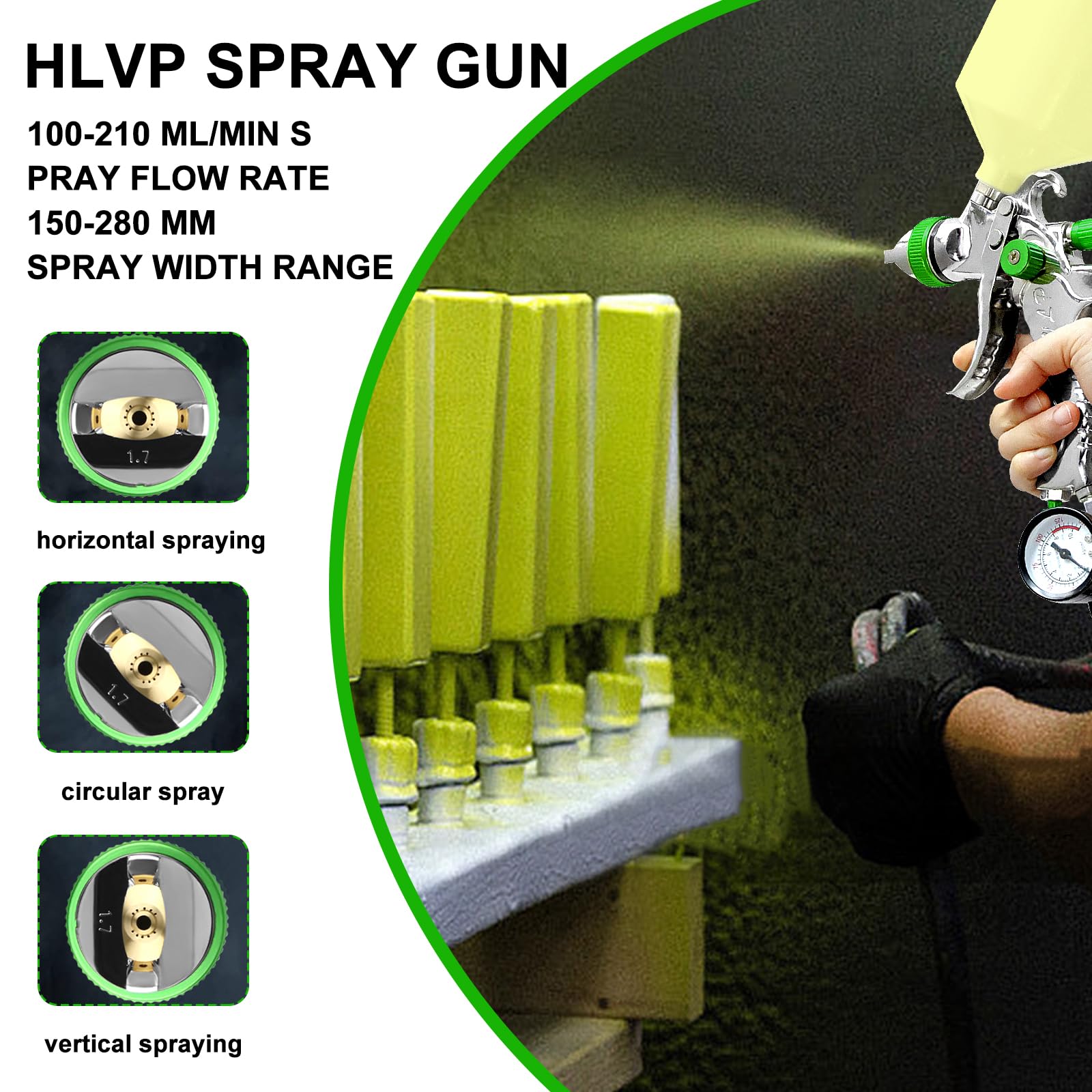 HVLP - Kit di pistola a spruzzo con ugelli da 0,8 mm e 1,0 mm, set professionale con manometro, tazze da 125 ml e 600 ml, set di strumenti per la pittura di auto, mobili, finitura del legno