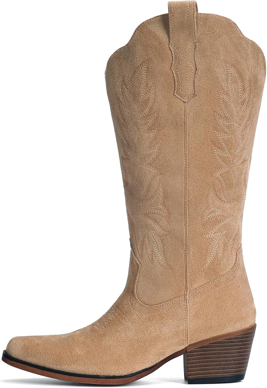 IUV Suede Cowboy Boots for Women Mid Calf Cowgirl Boots with Embroidered, Retro Snip Toe Chunky Heel Western Boot for Country Concert Music Festival Cowboy Chic