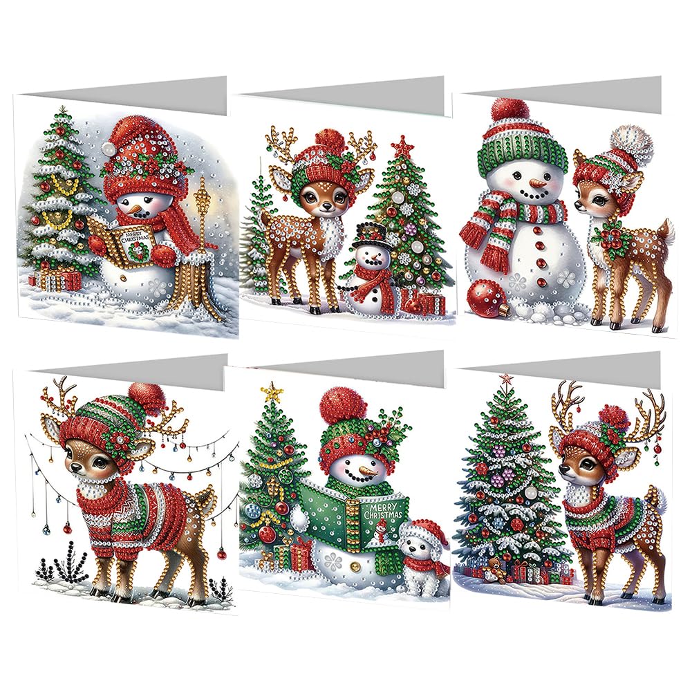 GETBSTOOP Diamond Art Christmas Cards, 6 Pcs Christmas Thanksgiving Diamond Painting Cards for DIY Gift 5D Greeting Cards Kits Arts Crafts for Family Friends