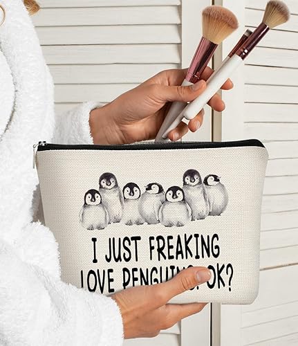 Miniatura 2 de Bolsa de maquillaje con texto en inglés "I Just Freaking Love Penguins OK", bonita bolsa de cosméticos de pingüino, regalo para adolescentes y