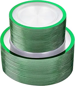 U-QE 120PCS Clear Green Plastic Plates - Clear Plastic Plate Disposable Heavy Duty- Include 60 10" Dinner and 60 7" Dessert Plates, Perfect for Party, Wedding