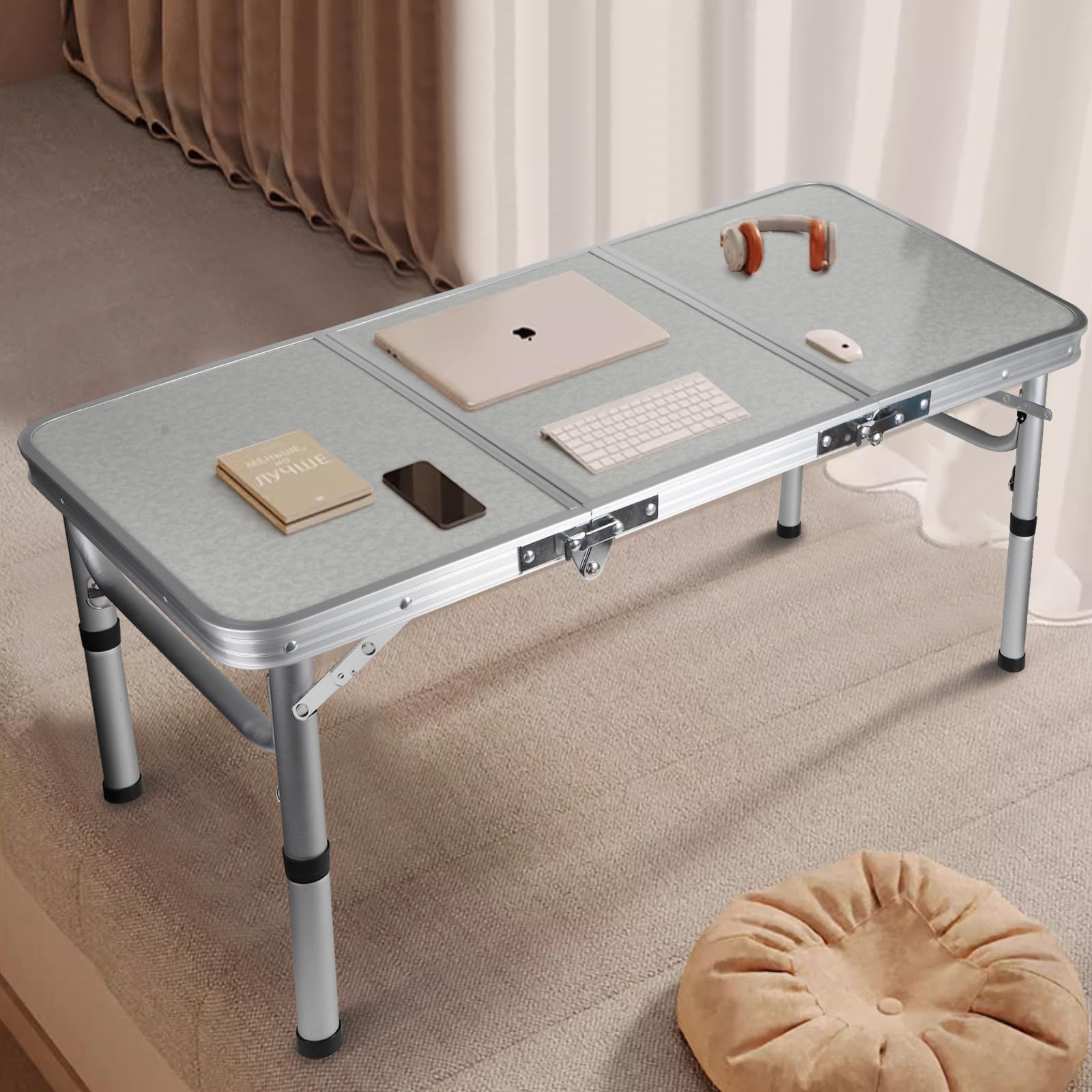 CPROSP Tavolo da Campeggio Portatile Pieghevole 90 * 40cm, da Picnic per Esterni Nero, Altezza Regolabile 26-70cm con Rete di Contenimento, Borsa per Il Trasporto Inclusa in Alluminio MDF 4 Persone