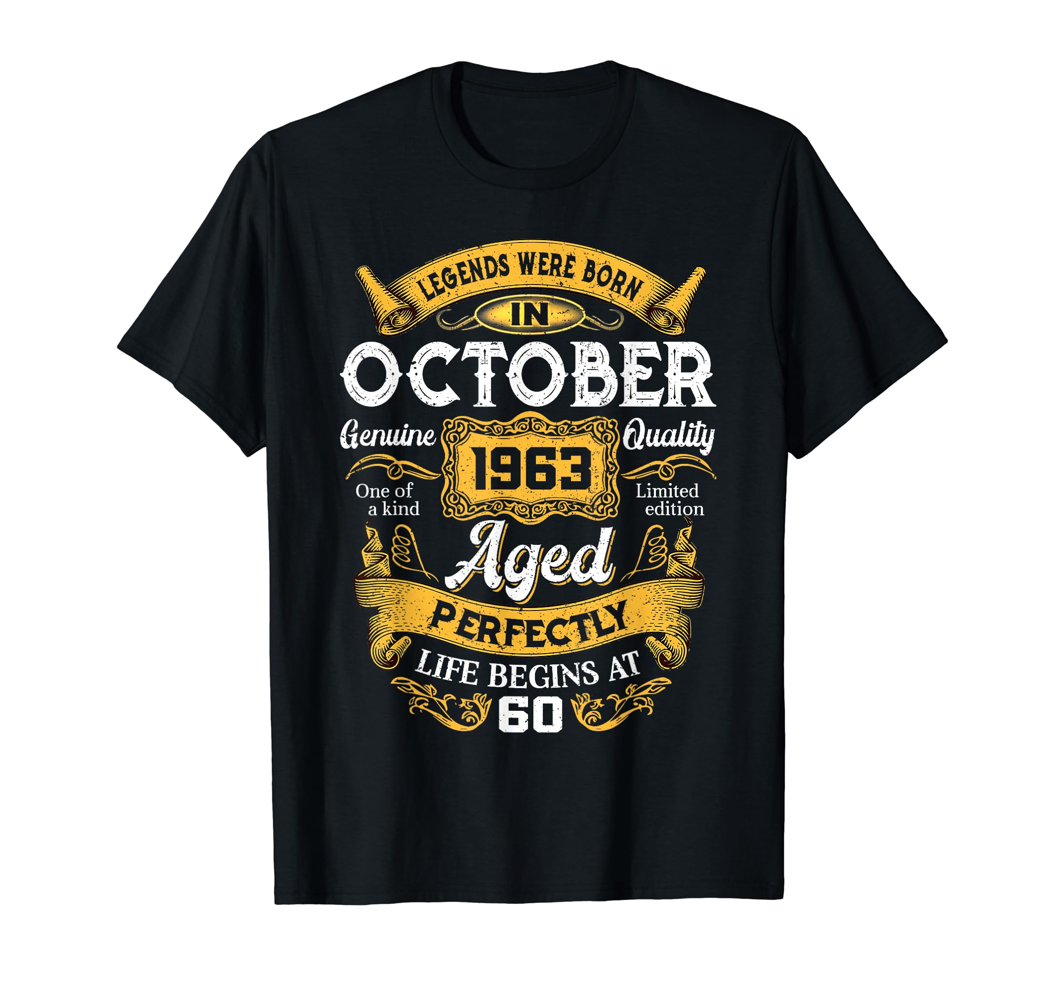 Cat60 Years Old Gift Legends Born In October 1963 60th Birthday T-Shirt