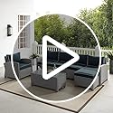 Image of DEVOKO Patio Furniture Set, Outdoor Sectional Sofa HDPE Wicker Conversation Set Outside Couch with Center Table & Ottoman for Porch, Lawn, Garden, Backyard (Grey and Navy Blue)