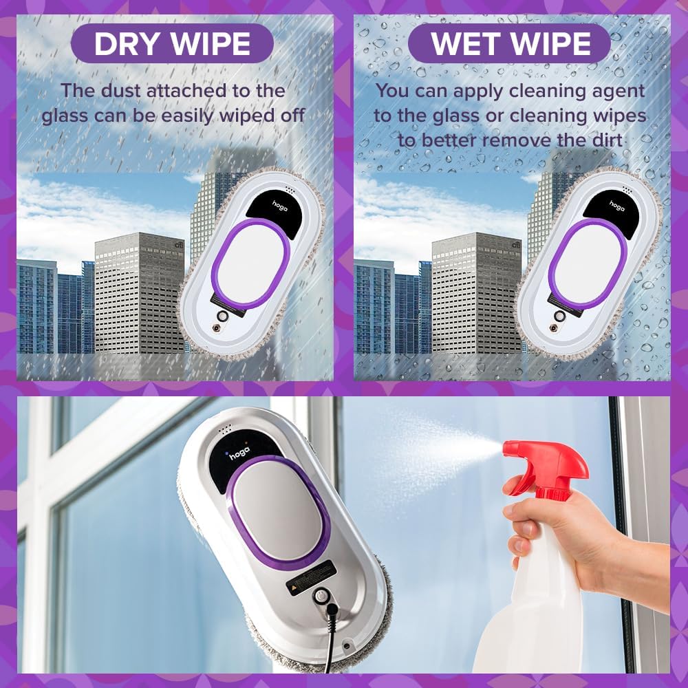 HOGA W10 Robot demonstrating dry wipe and wet wipe cleaning methods