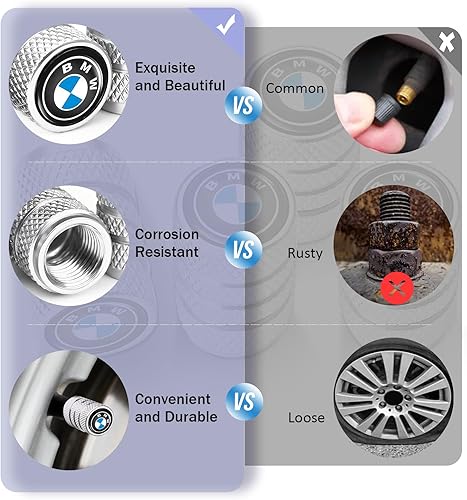 Miniatura 4 de DUMB Tapones de vástago de válvula de neumático, compatibles con BMW X1 X3 M3 M5 X1 X5 X6 Z4 3 5 7 Series ram Stem Caps, juego de tapas de válvula