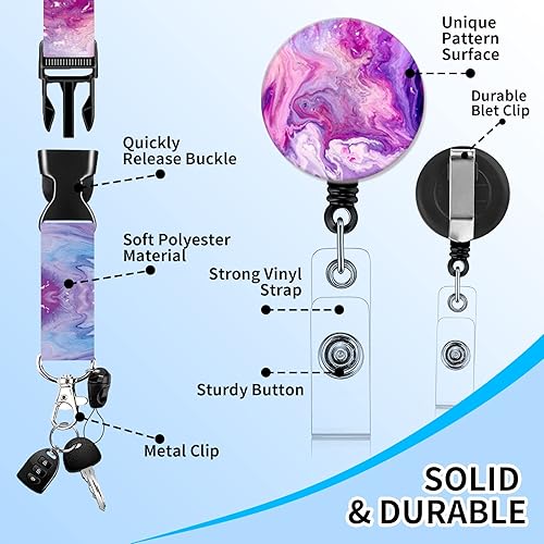 Miniatura 4 de Cordón para credencial y soporte para credencial de identificación, carretes retráctiles con clip para cinturón de carrete de mosquetón, cordón de