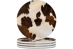 Farmhouse Cow Coasters Set of 4, Absorbent Ceramic Cowhide Skin Coasters with...