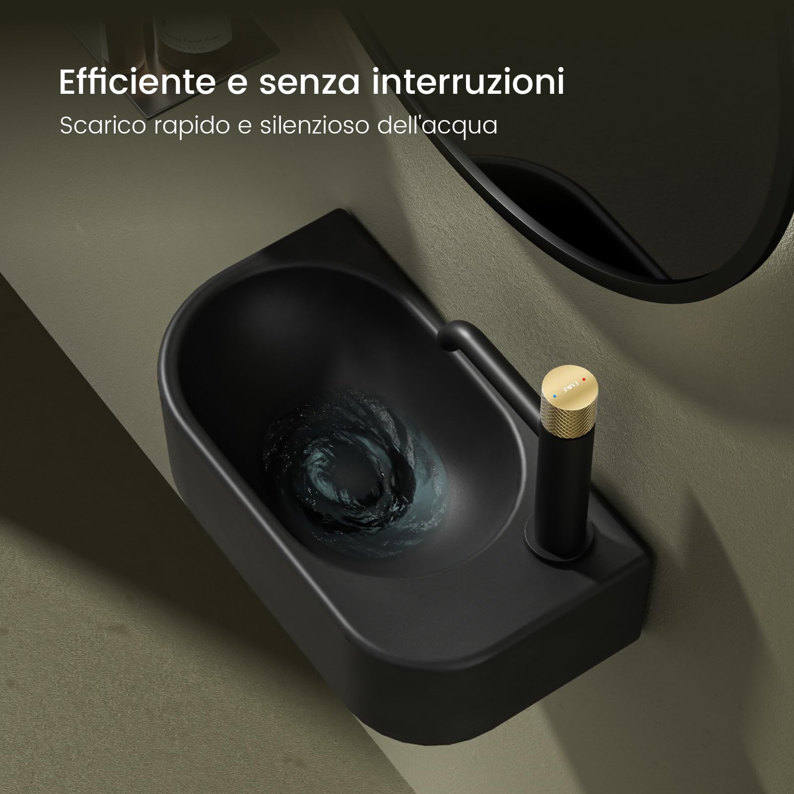 EMKE Lavamano Sospeso 40 x 21,5 x 12 cm, Lavandino Nero Opaco Rettangolare per Bagno Piccolo e WC, Mini Lavabo a Parete con Rubinetto a Destra - Senza Rubinetto e Piletta
