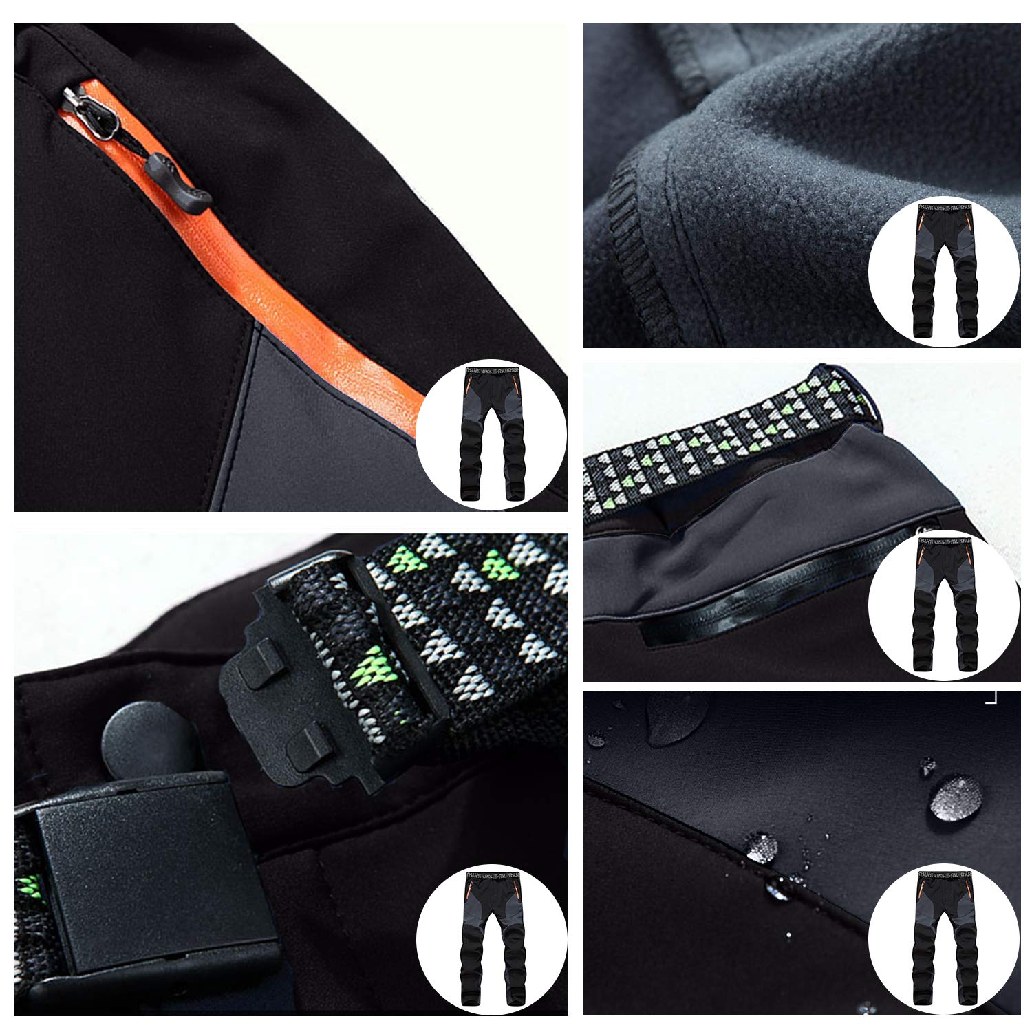 SUKUTU Pantaloni da Trekking per Uomo Softshell da Esterno Pantaloni in Pile Ispessimento Pantaloni Lunghi da Sci Sportivi Antivento Caldi e Impermeabili