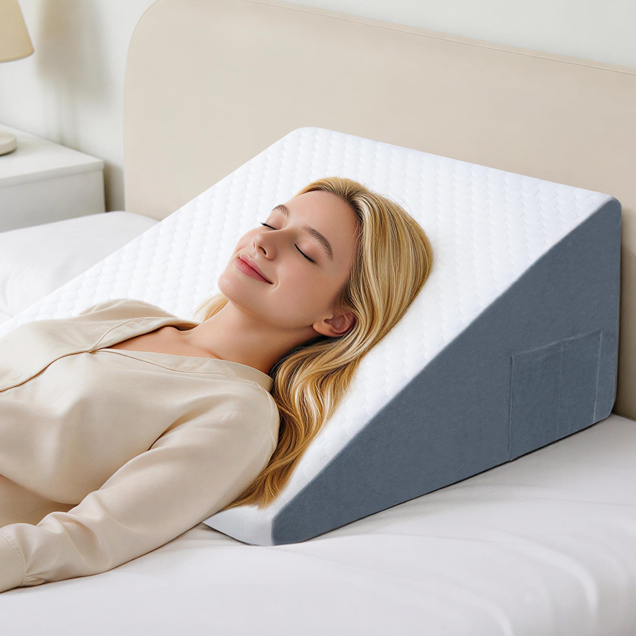 Cojín Cuña Antireflujo, Anti-Ronquidos y Dolor de Espalda – Almohada Triangular Ergonómica de Espuma Viscoelástica con Funda de Jacquard Lavable, Soporte Elevado Postoperatorio y para Dormir