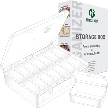 15pcs Bead Organizer Boxes, Medium Clear Plastic Storage Containers with Labels, Large Craft Case Ideal for Big Beads, Jewelry, Diamonds, Bracelets Making, Screws, Sewing, Mini Tools and Small Parts