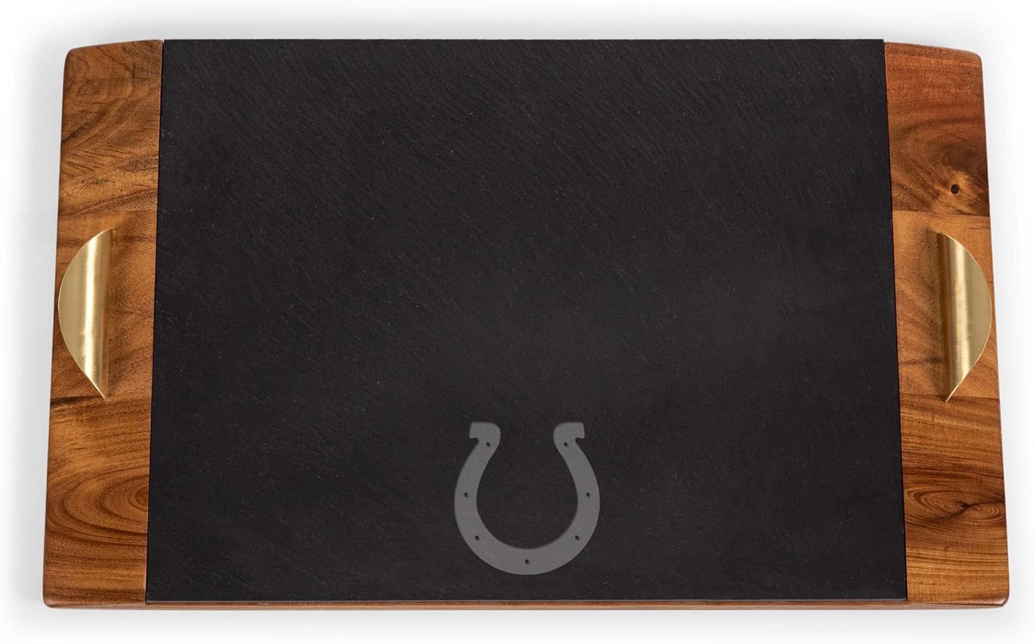 PICNIC TIME NFL Covina - Acacia and Slate Serving Tray, (Acacia Wood & Slate Black with Gold Accents), (Acacia Wood & Slate Black with Gold Accents)
