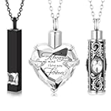 MTLEE 3 Pieces Cremation Urn Necklace for Ashes Vertical Bar Zircon, Heart Crystal Necklace Urn Stainless Steel Waterproof Memorial Pendant