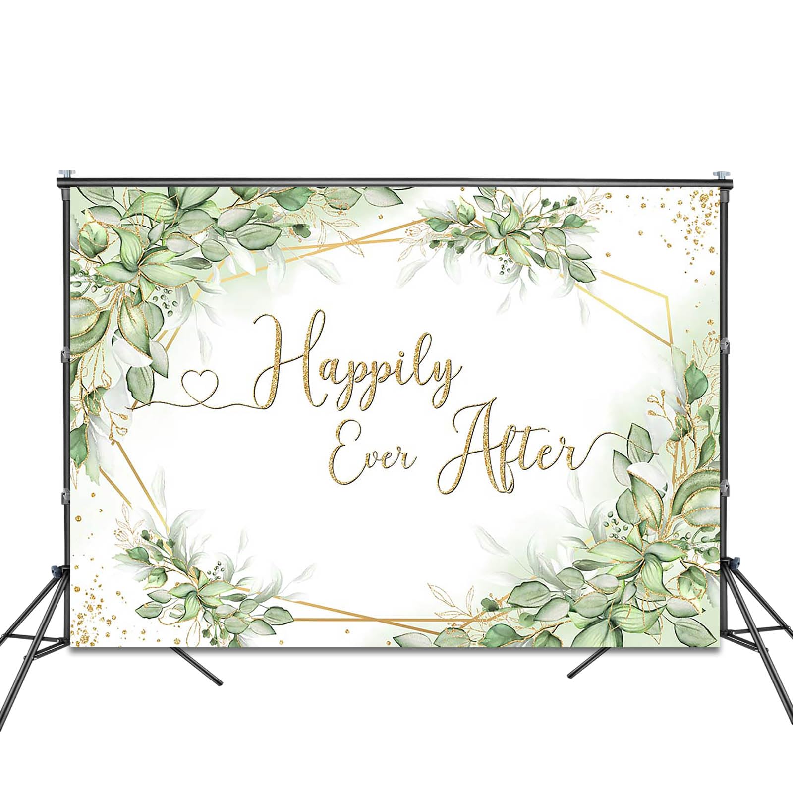 Happily Ever After Hintergrund Salbeigrün Hochzeit Dusche Party Dekorationen Hintergrund Grüne Blätter Brautdusche Banner Fotokabinen-Requisiten (3 x 2,1 m)
