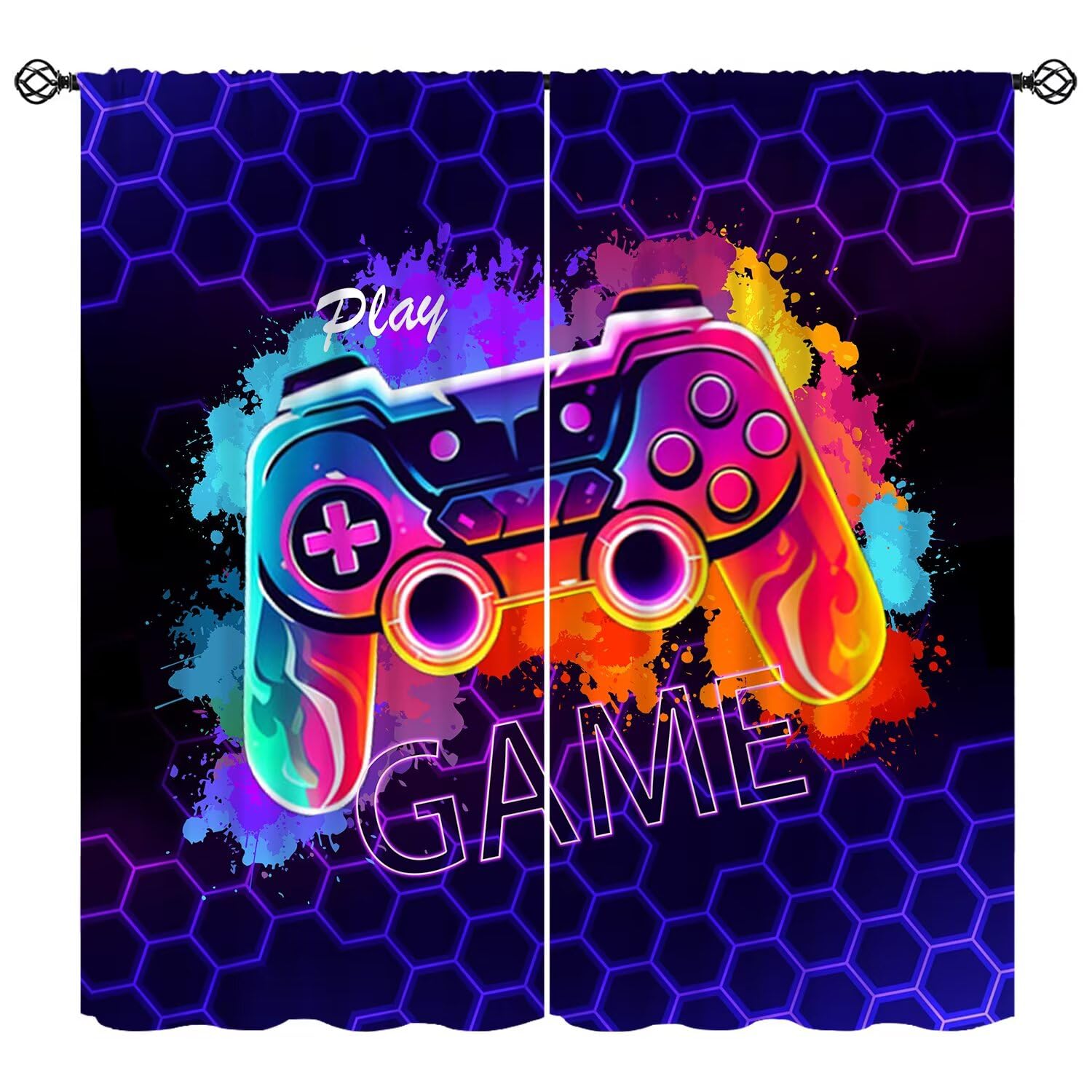 FengMingRui Colorful Gamepad Curtains for Kids Boys Girls Teens Video Games Controller Room Window Treatment for Bedroom Living Room Window Drapes 42"