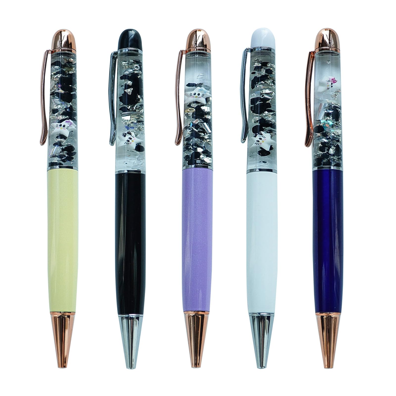 Sikyby Star Cat Cute 3D Floater Liquid Writing Journaling Office Pen Unique Gifts Set of 5 Pens