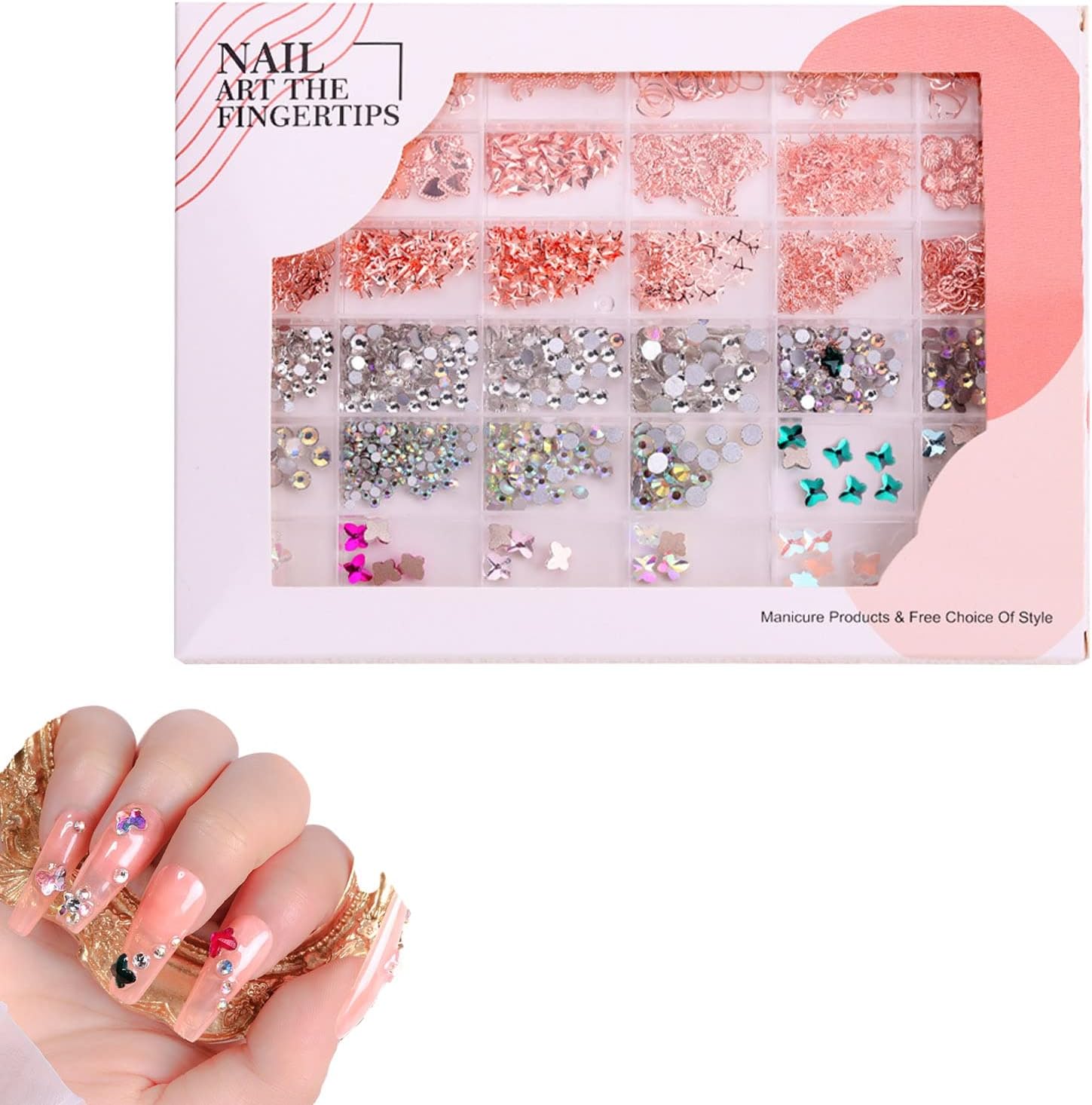 36 Grids Nail Art Rhinestones Kit Nail Art Rhinestones Flatback Nail Gems for Manicure DIY Decoration Nail Charms Decorations - (Style A, Color: 36 Grid)