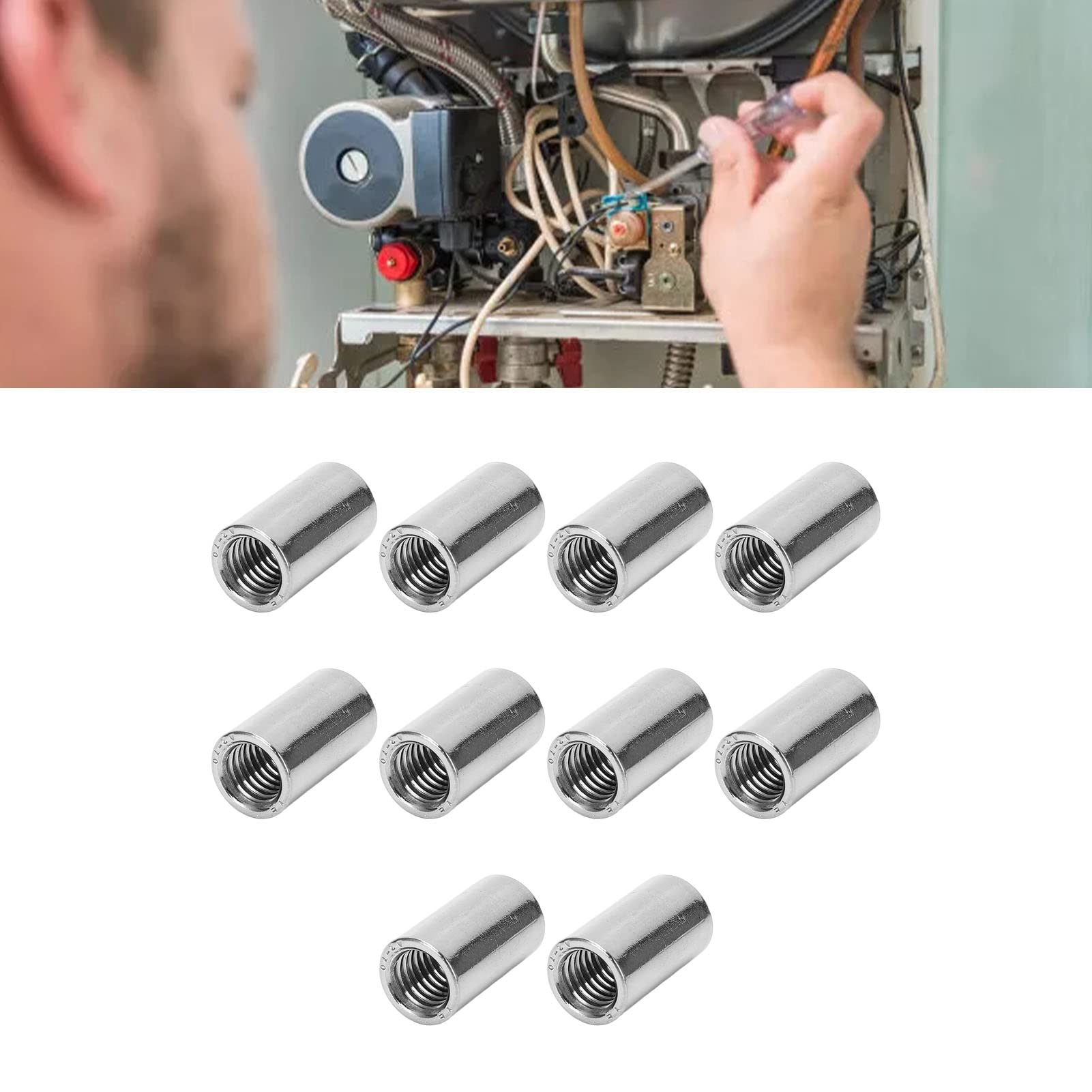 10-Pack Round Coupling Nut – M10 X 1.5 Female Thread, 14mm OD, 25mm Length, 304 Stainless Steel Connector For Replacement & Maintenance
