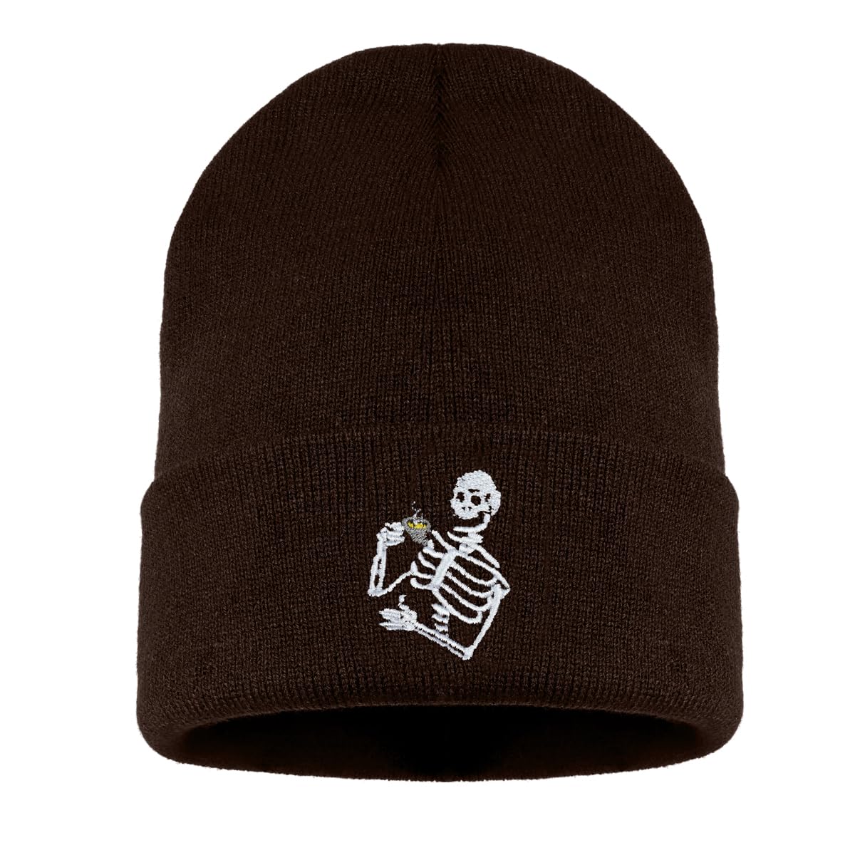 Embroidered Skeleton Beanie Hat Winter Stretch Knit Skull Cap for Men Women