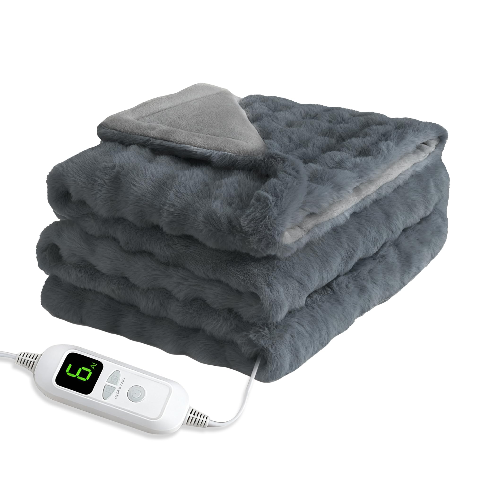 AI自動温度調整 電気毛布 膝掛け 肩掛け 表面ラビットファー調＋裏面フランネル 電気毛布 膝掛け 肩掛け AI自動温度調整 表面ラビットファー調＋裏面