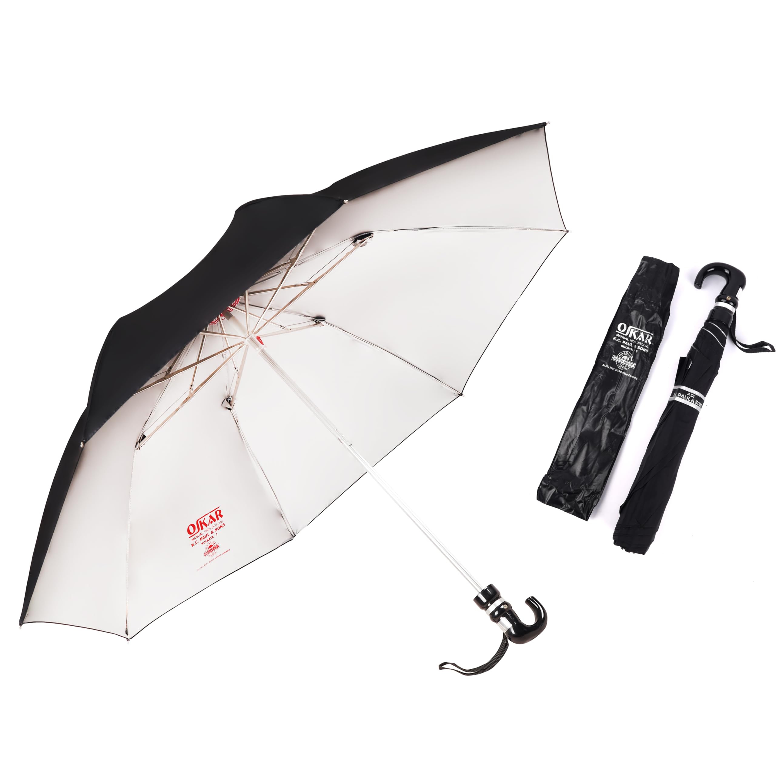 Oskar 2 fold heavy duty umbrella for men & women | Office umbrella | 2 fold umbrella | Long lasting umbrella | KC Paul Umbrella (Black/Silver, Manual)-image-28