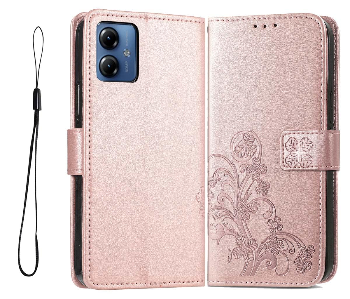 Custodia Per Motorola Moto E22 Con Portacarte E Supporto – Cover A Libro In Pelle PU Con Motivi Floreali