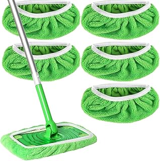 5 Pack Green Reusable Microfiber Mop Pads Replacement, Wet and Dry Flat mop Cover, Washable Wet Pads Refill for Surface/Hardwood Floor Cleaning (Mop is Not Included)