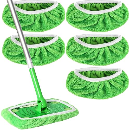3 Pack Microfiber Mop Pads - Reusable Washable Refills for Wet & Dry Floor Cleaning Fits Most Standard Mops Green Household Cleaning Pads