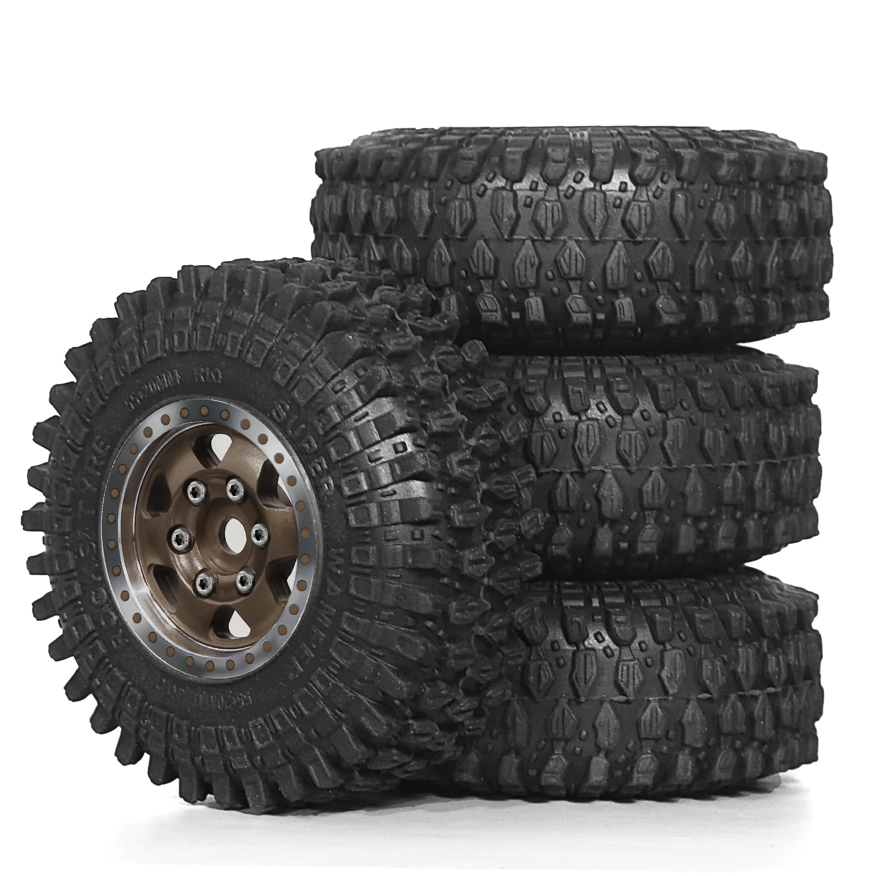 1.0 Crawler Tires and Aluminum Beadlock Wheels ?4pcs? 55 * 20mm 1.0 Beadlock Wheels and Tires Set for 1/18 TRX4M 1/24 RC Crawler Car Axial SCX24 FMS FCX24 Gladiator Bronco C10 (Brown(6-Spoke))