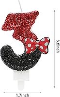 Vista 2 de Vela de cumpleaños número 3, velas de número de lentejuelas rojas y negras con lazo rojo 3rd Glitter Cake Candles