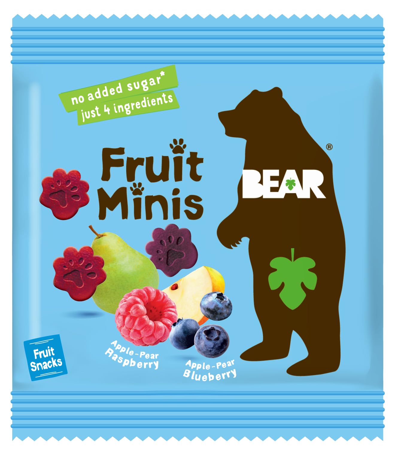 BEAR Fruit Snack Minis – Bite-Sized Snacks For Kids - Gluten Free, Vegan, Non-GMO - Raspberry/Blueberry 0.7oz (1 Count)