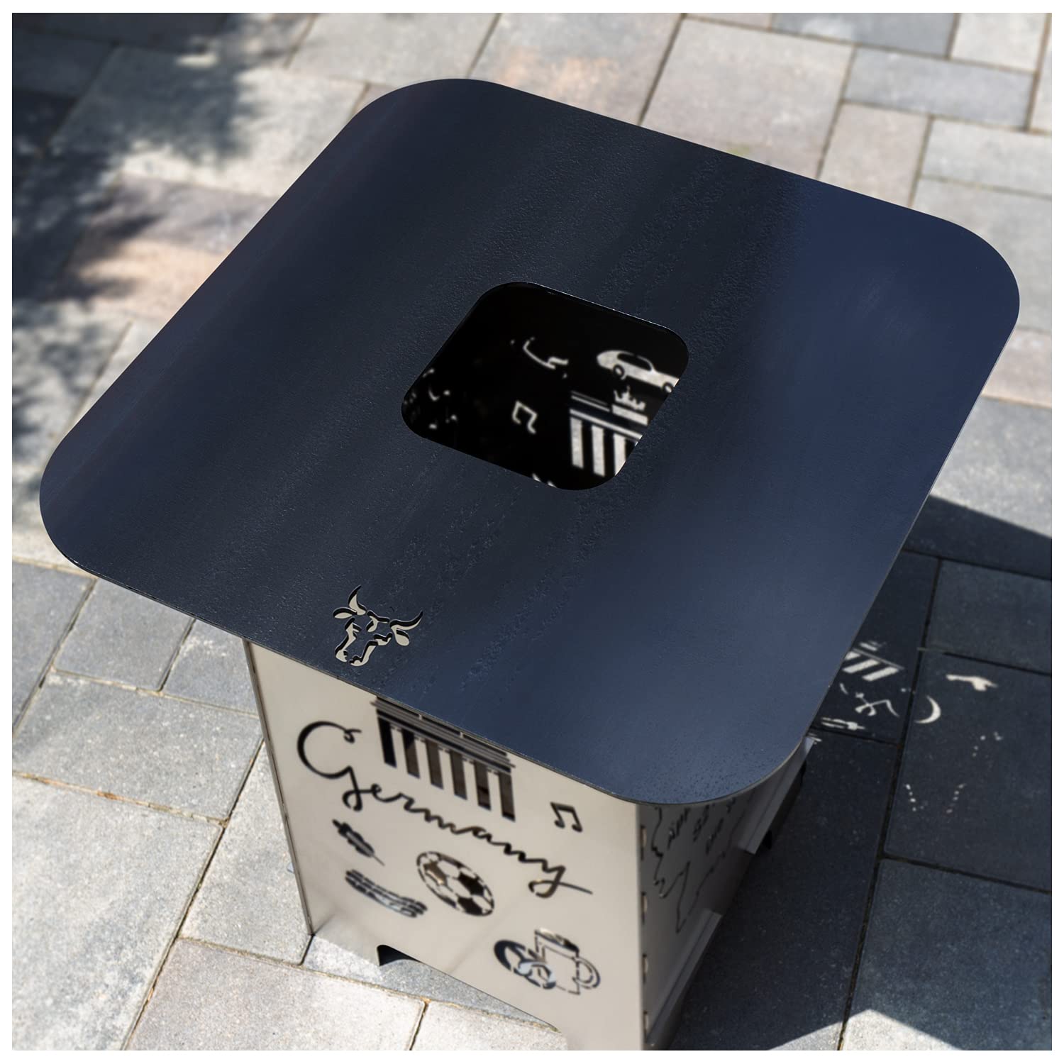 tuning-art FK03 Feuertonne Grill-Set | Feuerkorb Steckbar + Feuerplatte | Grillplatte, Größe:Herz + Grillplatte