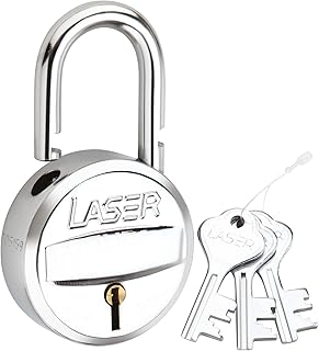 Laser Wonder 50mm Round Padlock 7 Lever Double Locking Door Lock with 3 Keys, Hardened Steel Shackle, Rust-Resistant Chrome Finish for Door, Gate, Shutter & Locker Security (Pack of 1)