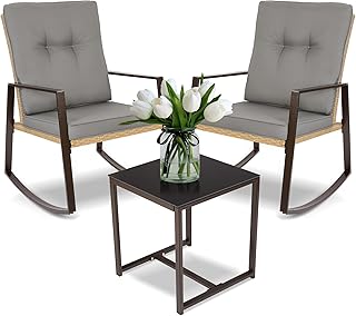 YIYAN 3 Piece Bistro Set Outdoor Patio Rocking Wicker Chairs