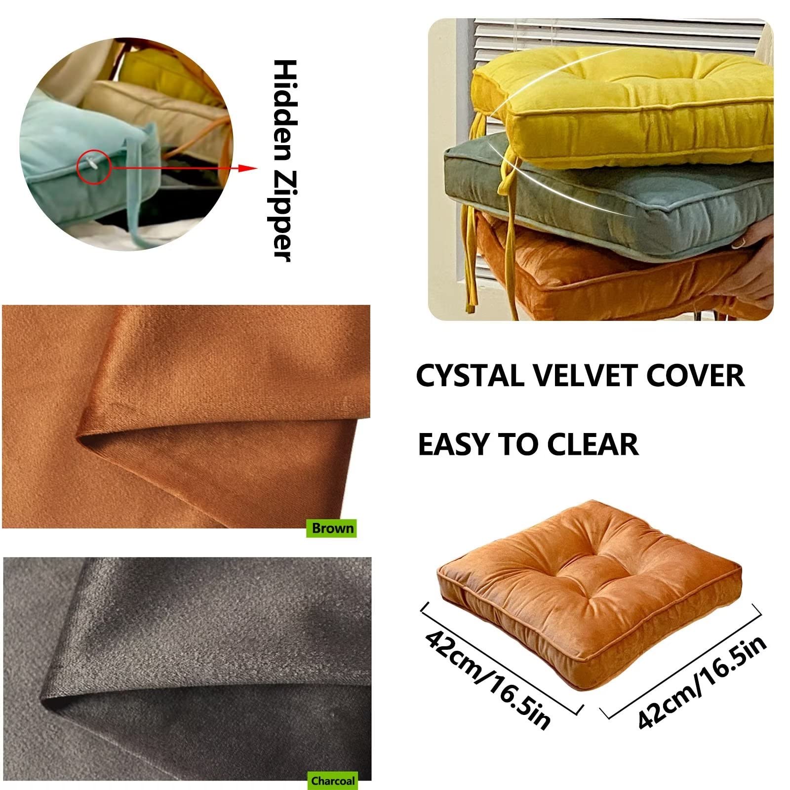 Coussin Epais Pour Chaise Lot De 4, Galette De Chaise 40x40 Carré, Ultra Epais Coussin De SièGe De Chaise De Salle à Manger, Tissu DéLicat Velours Durable pour Une Utilisation à Long Terme Gris Clair