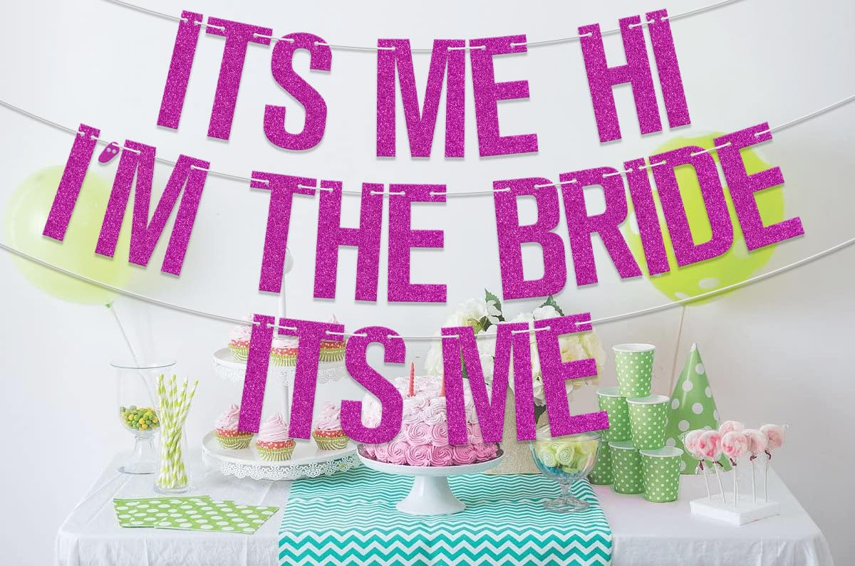 Glitzer-Banner 'It's Me Hi I'm The Bride' - Rosa, 101cm, Für Junggesellinnenabschied & Mädels-Party