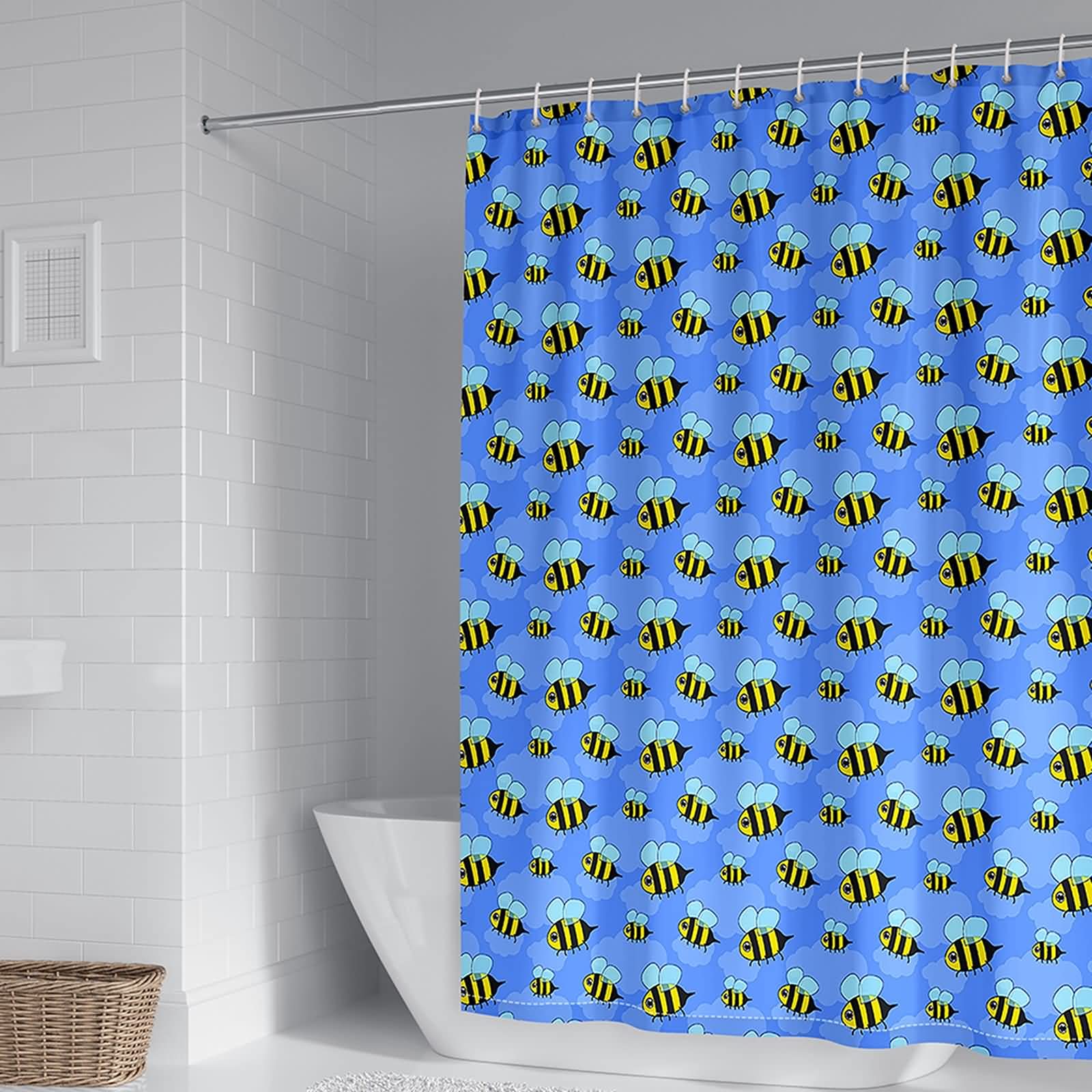 Rideau de douche bleu jaune polyester imperméable pour baignoire 180x180