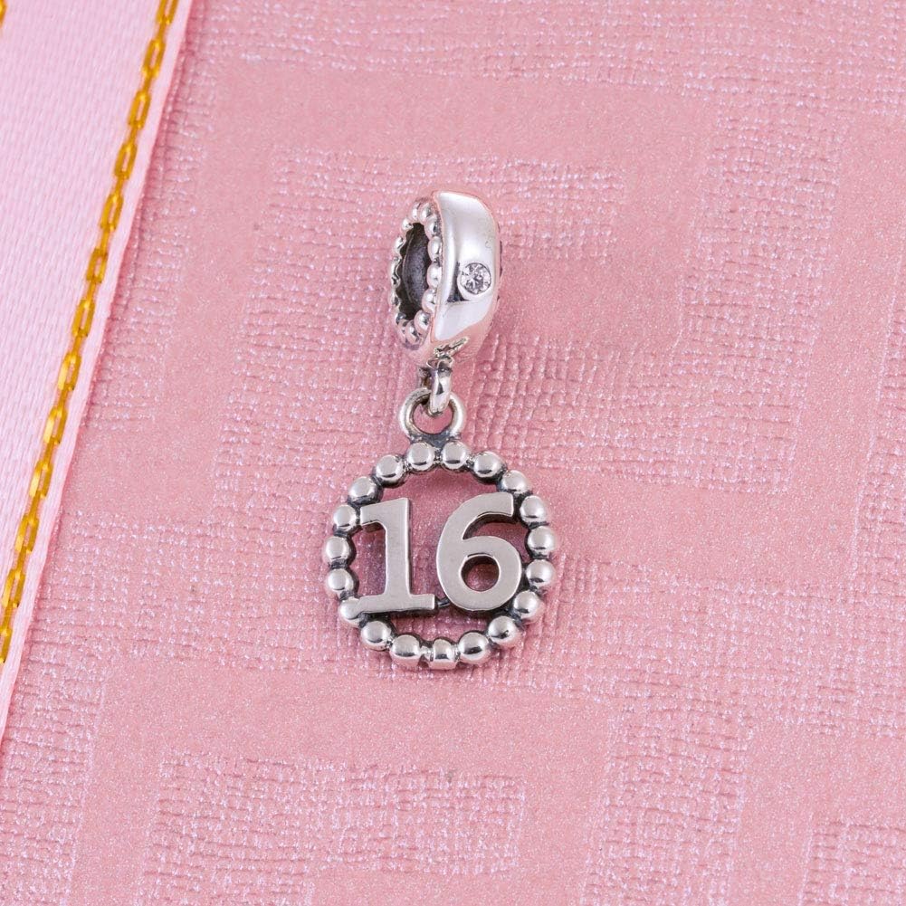 Sweet 16th Birthday Charm-Fits Pandora Milestones Number Bracelet, 925 Sterling Silver Dangle Beads Pendant Inlay CZ Birthstone, Gifts for Teen/16 Anniversary Wife/Couple - Image 3