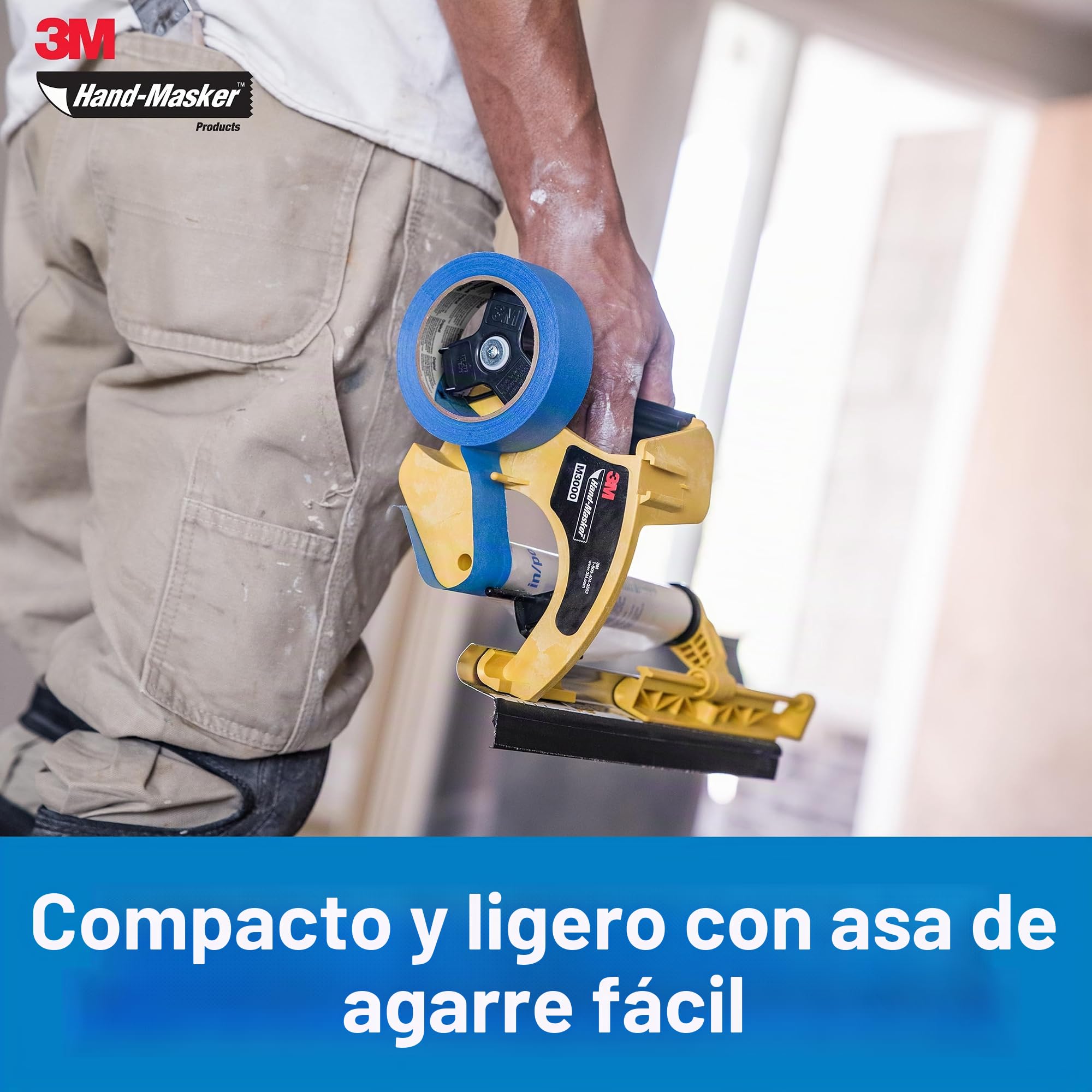 3M Hand-Masker M3000 Kit Premontado con Film y Cinta Adhesiva para Enmascarar - Óptimo para Ventanas, Puertas, Bañeras y Otras Superficies - Protección contra las Salpicaduras de Pintura