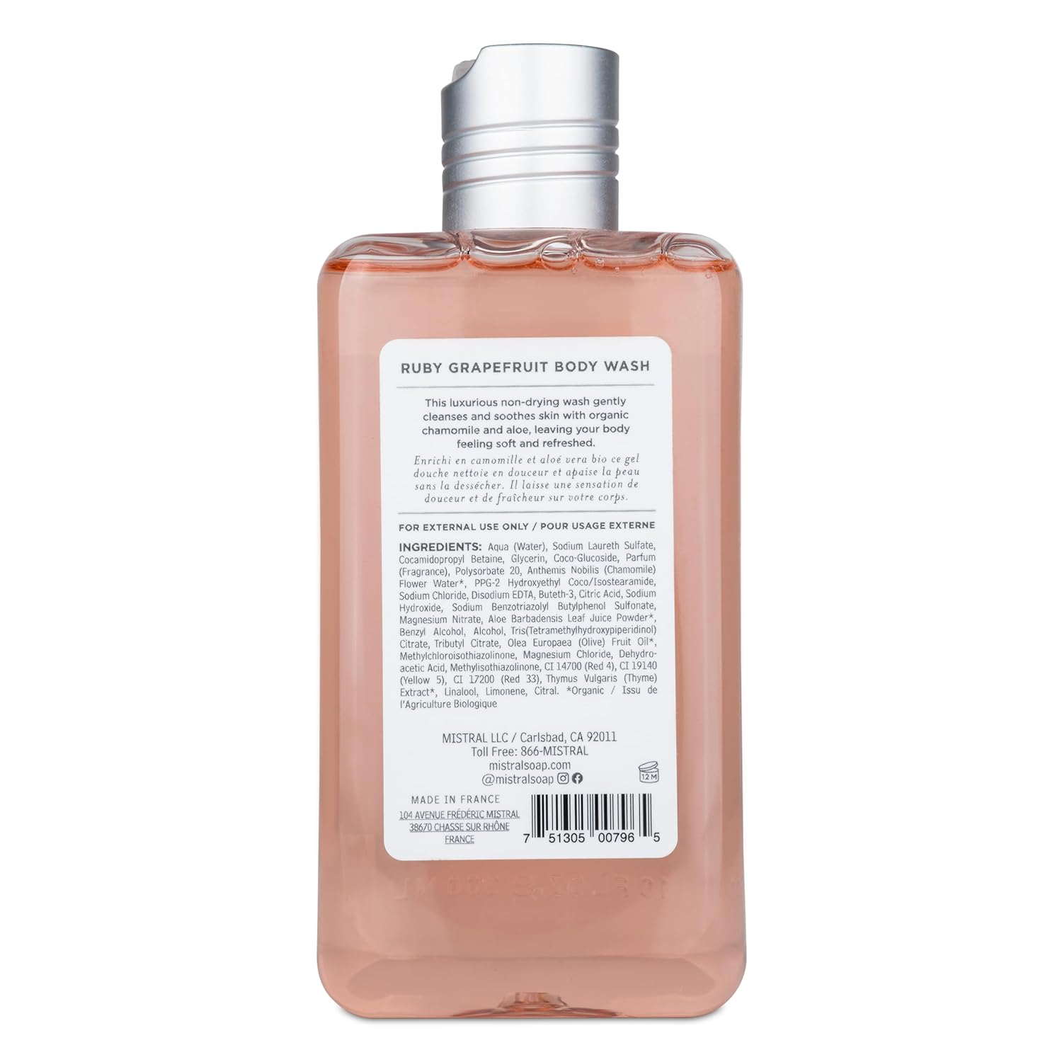 Mistral Ruby Grapefruit Body Wash, 10 fl oz, Natural Chamomile and Aloe, pH Balanced