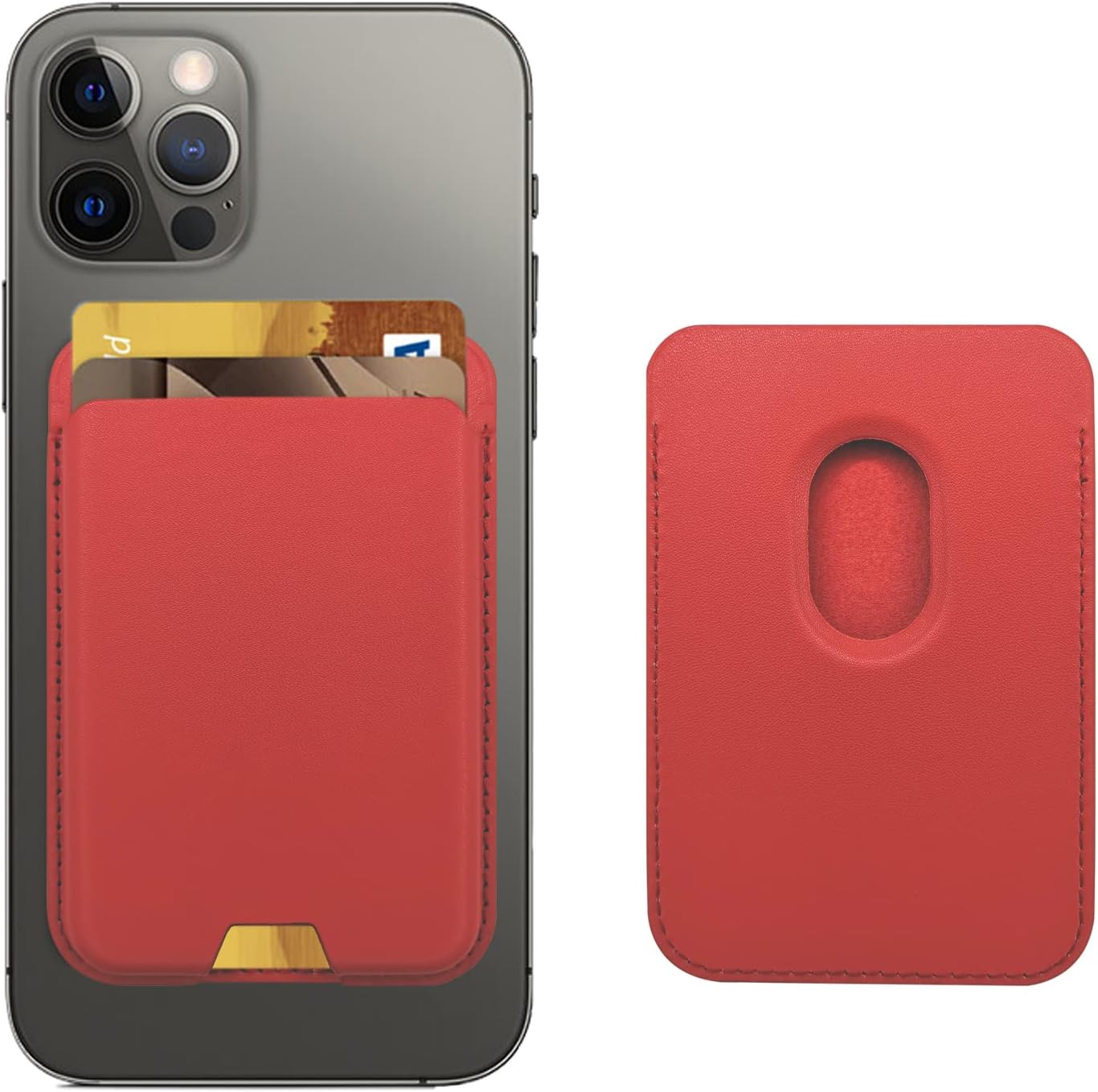 magnetic wallet compatible with magsafe for iphone 17 16 15 14 13 12 pro max air plus model, mag 3 safe card holder stick on accessories for cell phone & case, red