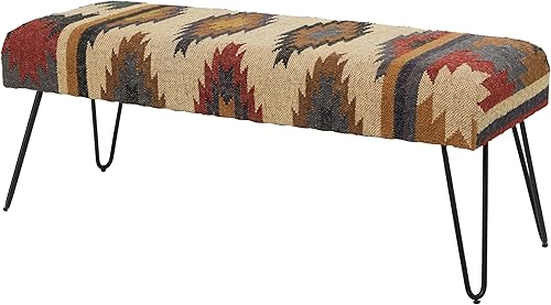 Deco 79 Banco tribal de metal con patas de horquilla de metal, 47 x 19 x 16 pulgadas, multicolor