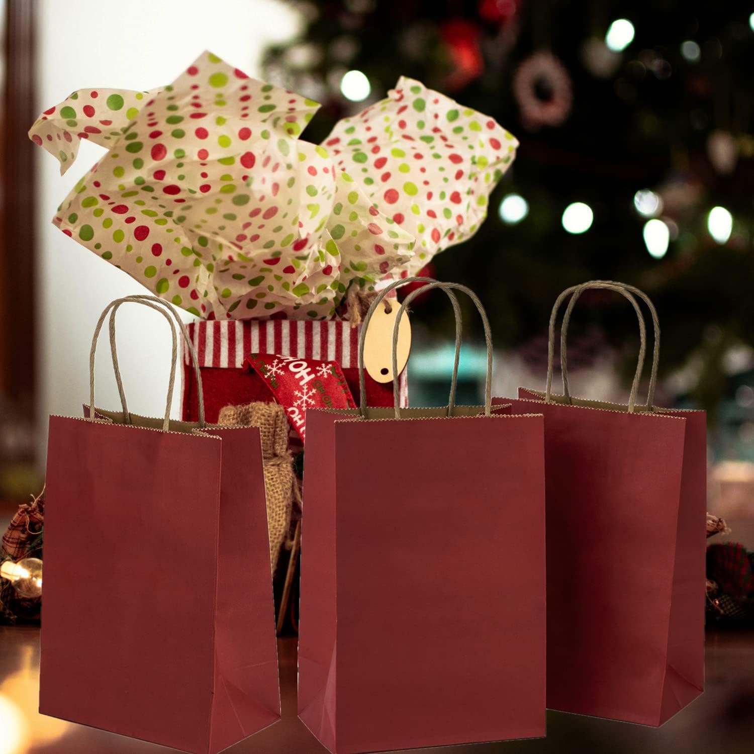 50Pcs Small Paper Gift Bags Bulk, 5.25" x 3.75" x 8" Kraft Paper Bag for Party Favors,Valentine's Day, Birthday, Wedding, Goodie, Retail, Jewelry - Red - Image 6