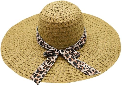 Women Leopard Print Big Straw Hat 